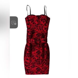 Michael Kors Collection Black and Red Floral Midi Dress